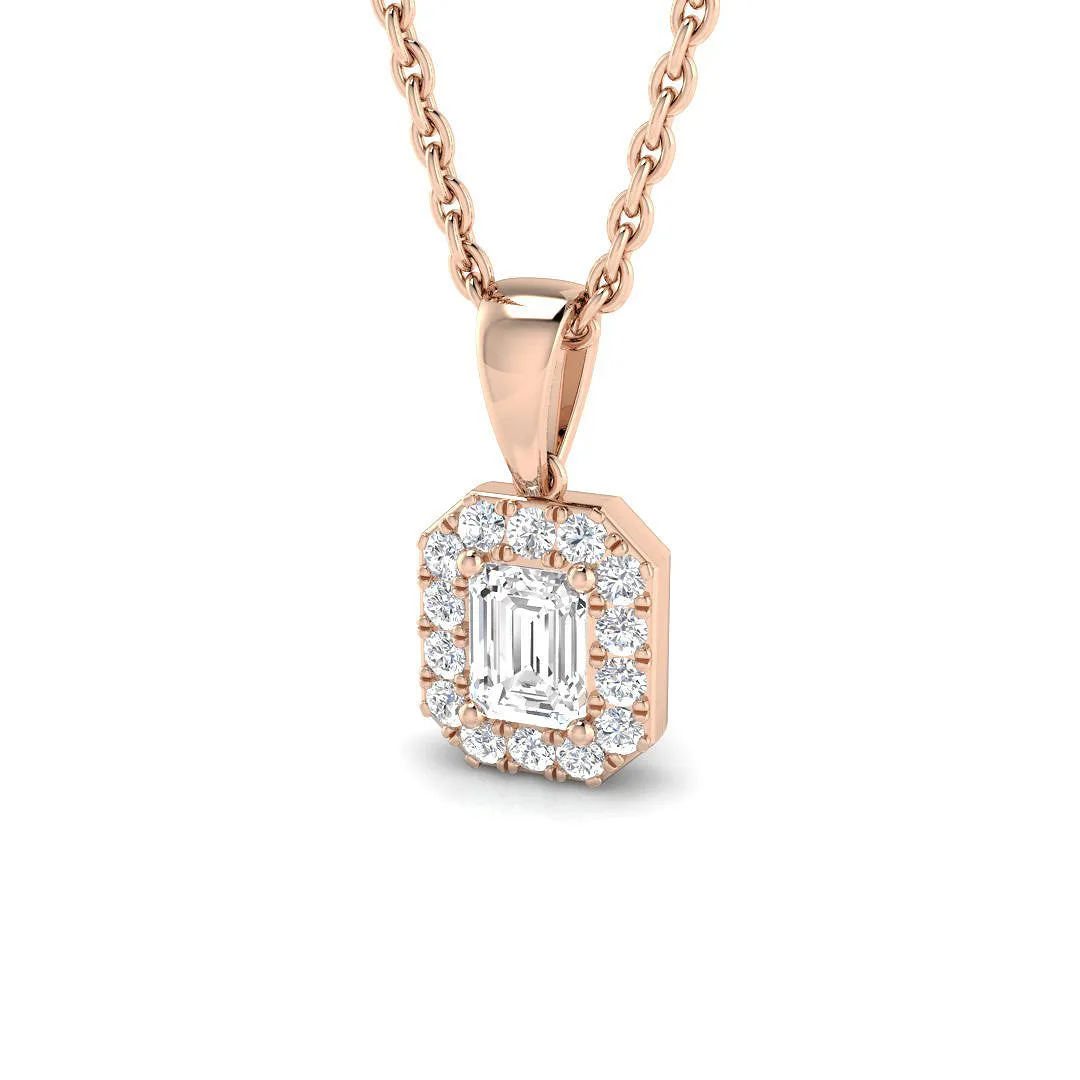 Baguette and Round Diamond Pendant Necklace - 9k Rose Gold / Natural Diamond(F/SI) / 0.20 Carat: the shop's own photo