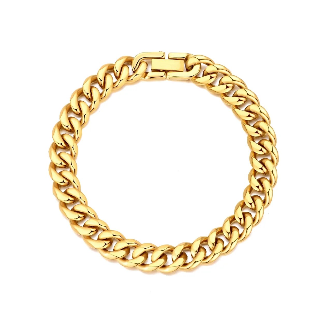 Men's 9mm 18k Gold Plated Stainless Steel 7.5-8.5 Inch Curb Chain Bracelet - 8.5 Inch: the shop's own photo