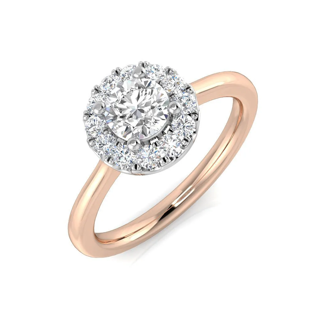 Natural Round Cut Diamond Center Halo Engagement Ring - Lab-Grown Diamond / 0.50 Carat / 18k Yellow Gold: the shop's own photo