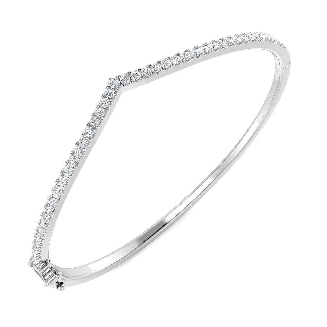 Premium Platinum Natural Round Pave Set Chevron Diamond Bangle with Hinged Box Lock - 18k Yellow Gold / 1.00 Carat / Lab Grown Diamond: the shop's own photo