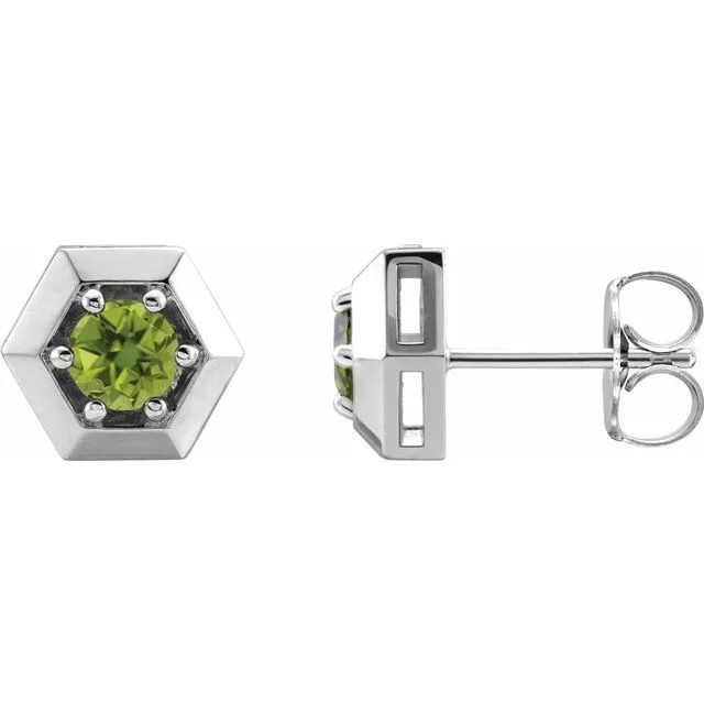 Peridot Round Geometric Stud Earrings | 1.70ct | 4mm | 9K White Gold - 9k White Gold / 1.70 Carat / Lab-Grown-AAA: the shop's own photo