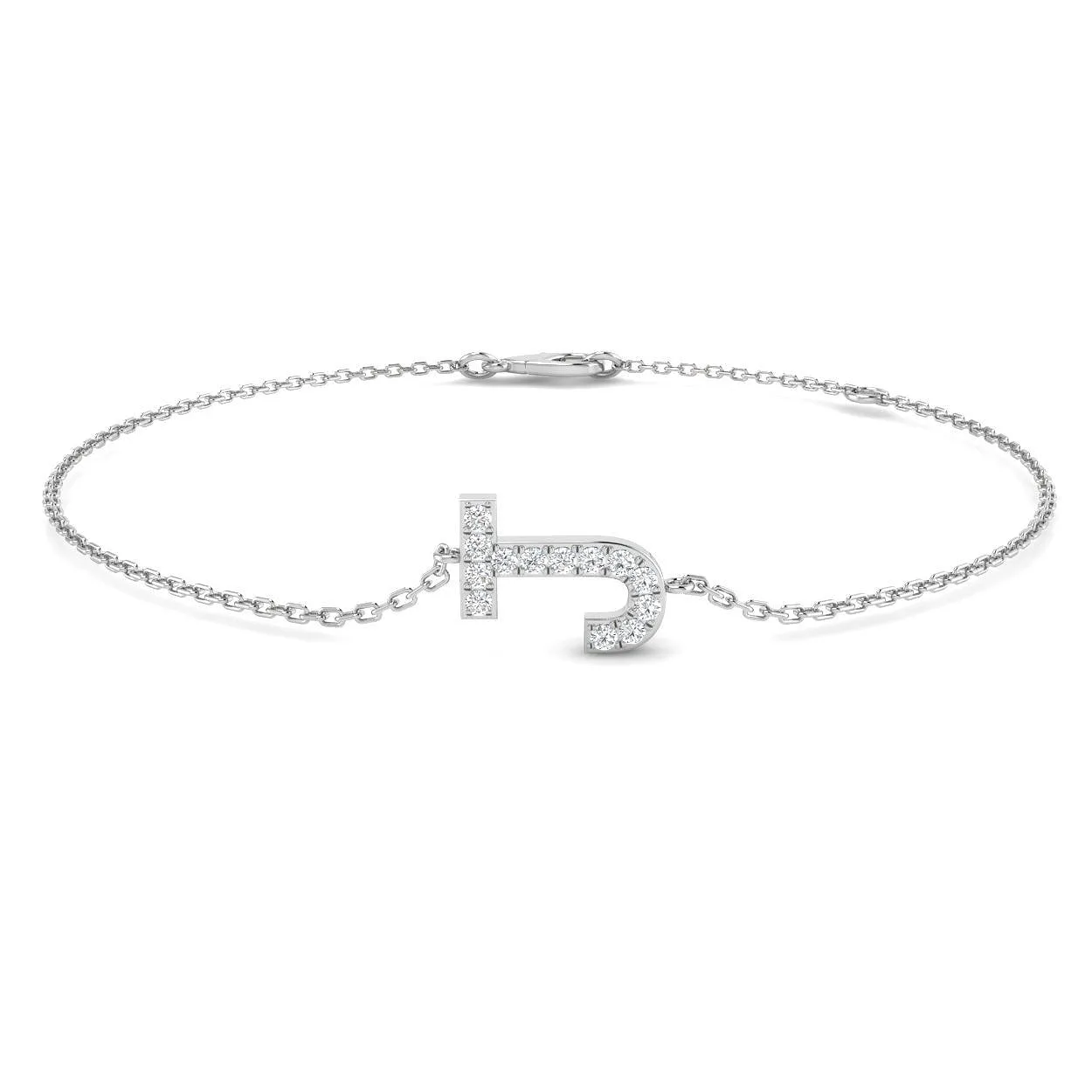 18K Yellow Gold Round Cut Natural Diamond Initial J Letter Chain Bracelet for Women - 9k White Gold / 0.10 Carat / Lab Grown Diamond: the shop's own photo