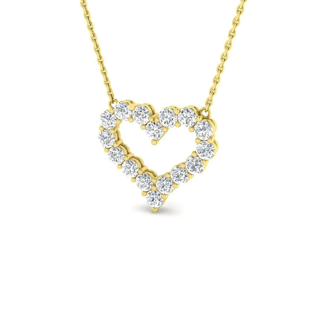 Diamond Heart Pendant Necklace | Lab Grown Diamond Heart Necklace - 9k Yellow Gold / Natural Diamond(F/SI) / 1.00 Carat: the shop's own photo