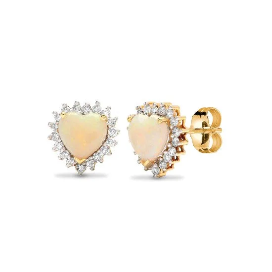 Diamond Stud Earrings - Opal Birthstone Cluster 18k Gold - Heart Cut Opal (Yellow): the shop's own photo