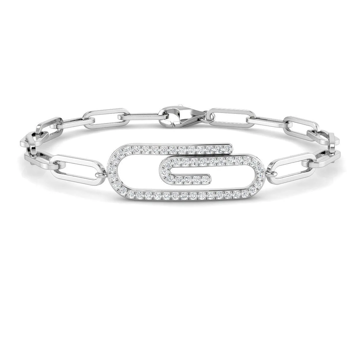Round Pave Lab Grown Diamond Paperclip Link Bracelet with Pave Center Link in 9K/18K Gold - 950 Platinum / 0.35 Carat / Natural Diamond: the shop's own photo