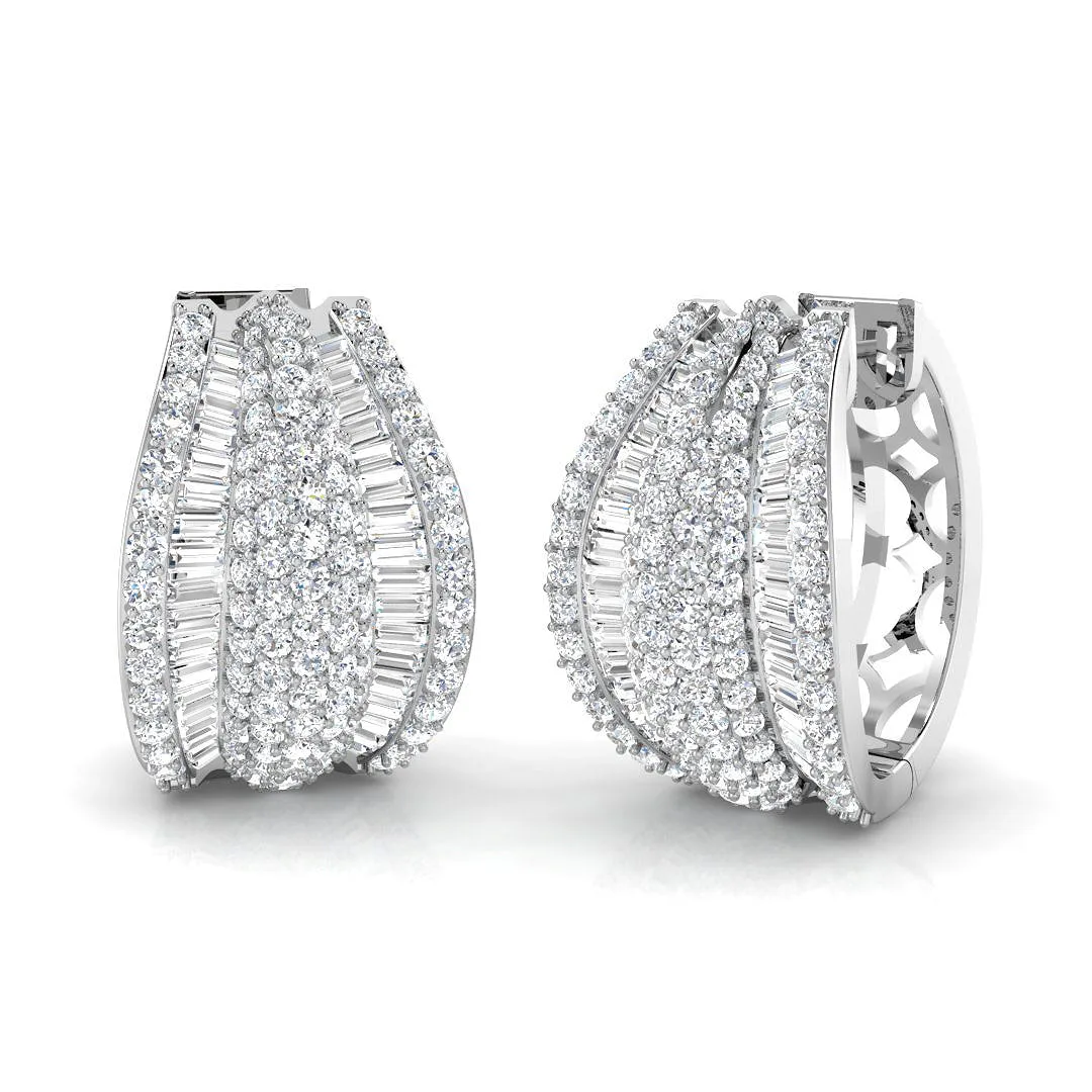 Lab Grown Round & Baguette Diamond Hoop Earring 0.15ct – 18k White Gold | UK Luxury - 18k White Gold / 3.5 Carat / Lab-Grown-D/VVS: the shop's own photo