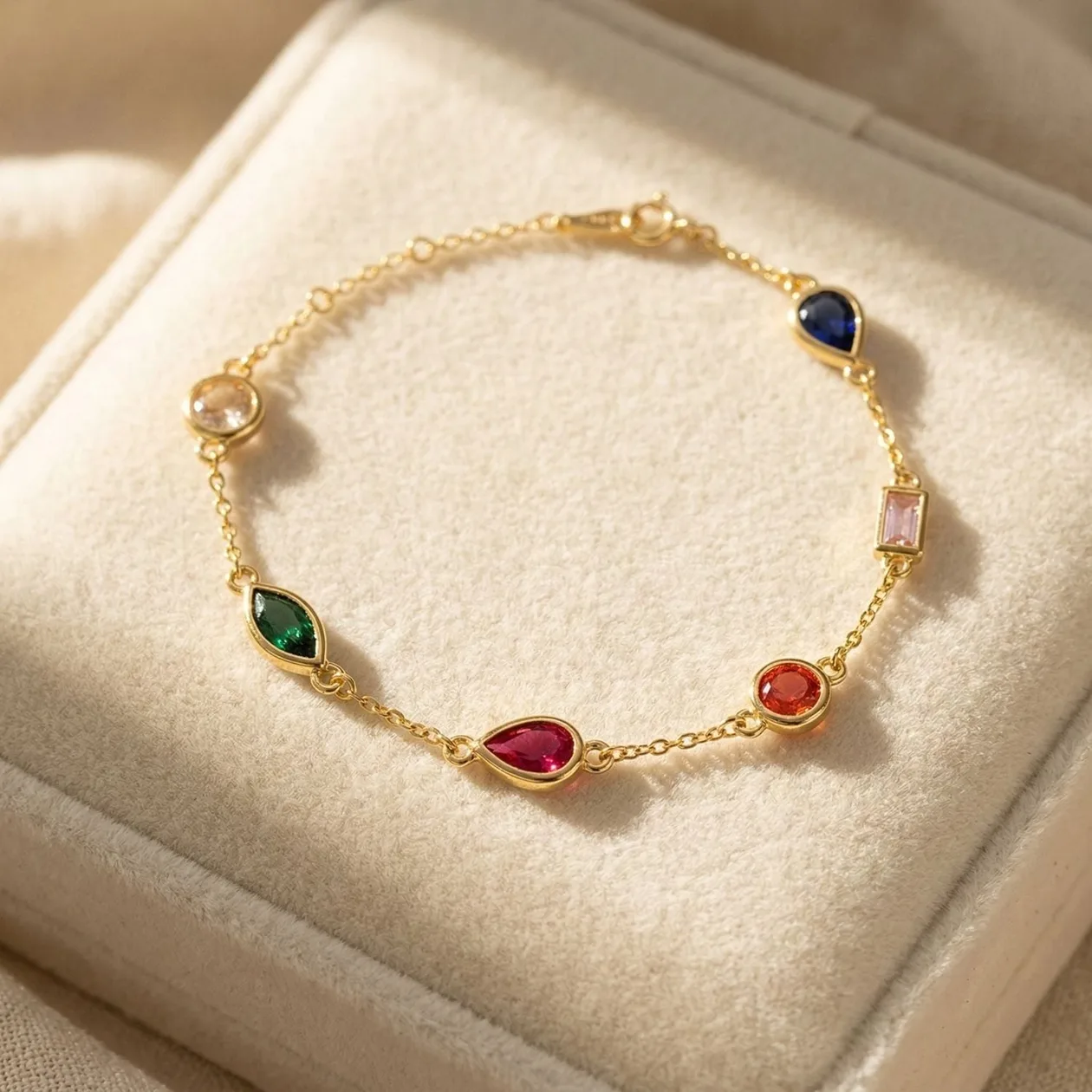 Geometric Multicolour Gemstone Gold Plated Bracelet: the shop's own photo