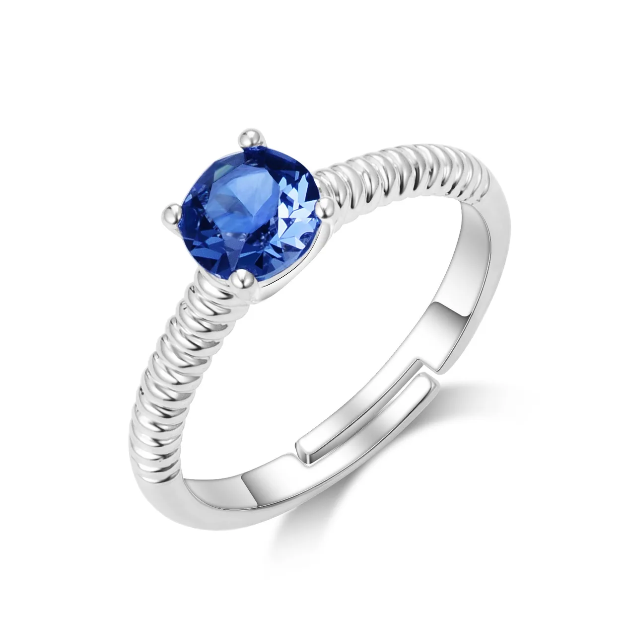 Dark Blue Adjustable Crystal Ring Created with Zircondia® Crystals: the shop's own photo
