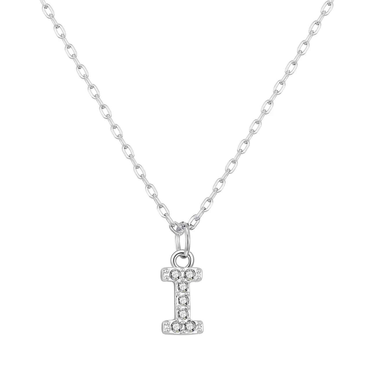 Customisable Silver Plated Pave Initial Necklace (A-Z) with Option of Birthstone Charm - I: the shop's own photo