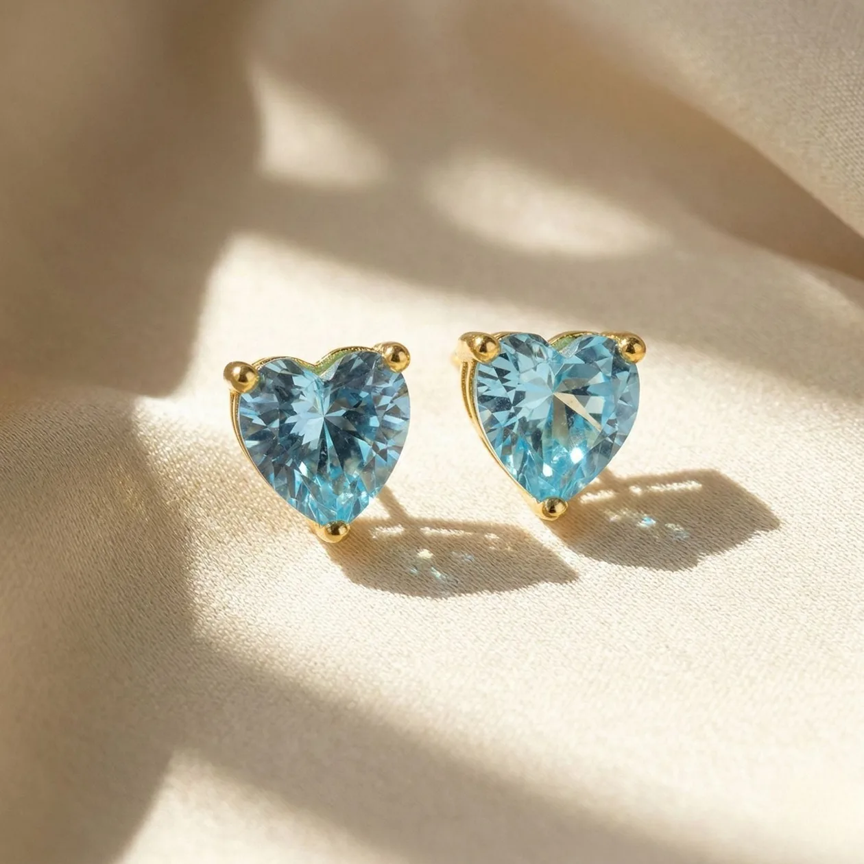 Aquamarine Heart March Birthstone Stud Earrings: the shop's own photo