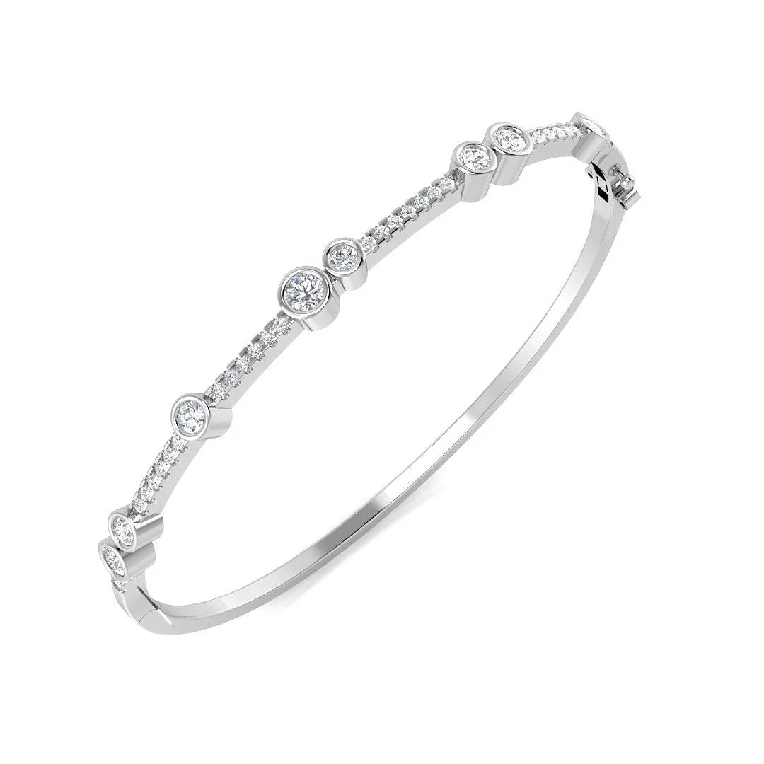 18K White Gold Round Cut Bezel & Pave Set Natural Diamond Bangle with Hinged and Box Clasp - 9k Yellow Gold / 1.50 Carat / Lab Grown Diamond: the shop's own photo