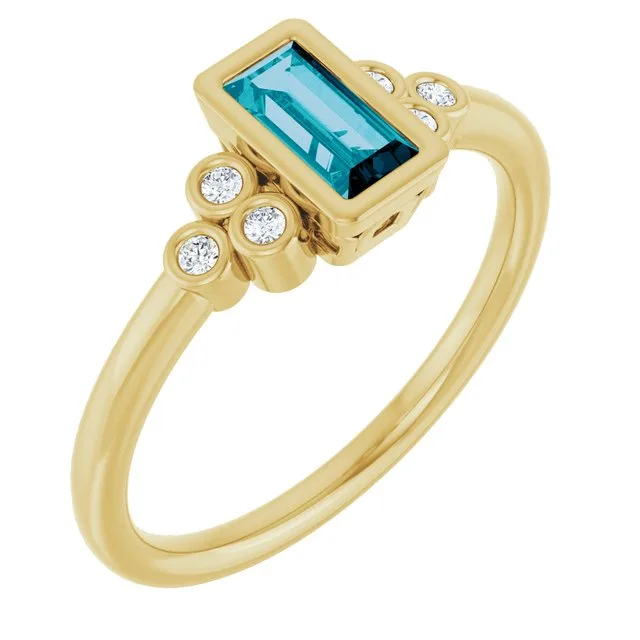 Straight Baguette London Blue Topaz & Diamond Accented Ring - 18k Yellow Gold / 1.90 Carat / Lab-Grown-AAA: the shop's own photo
