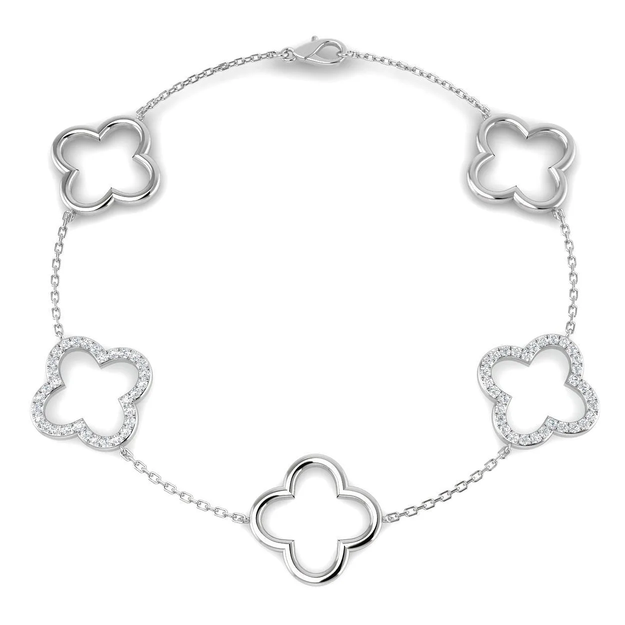 18K Gold Lab Grown Diamond Four Leaf Clover Bracelet – Pave Set - 9k Yellow Gold / 0.90 Carat / Natural Diamond: the shop's own photo