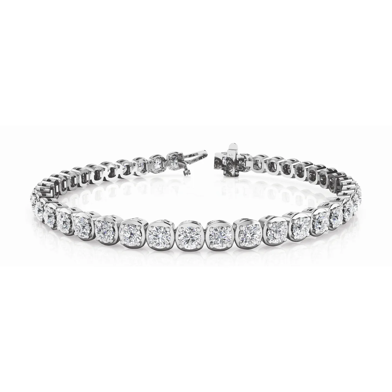 Cushion-Link Diamond Tennis Bracelet – Round Cut | Secure Box Clasp - 18k Yellow Gold / 2.50 Carat / Lab Grown Diamond: the shop's own photo