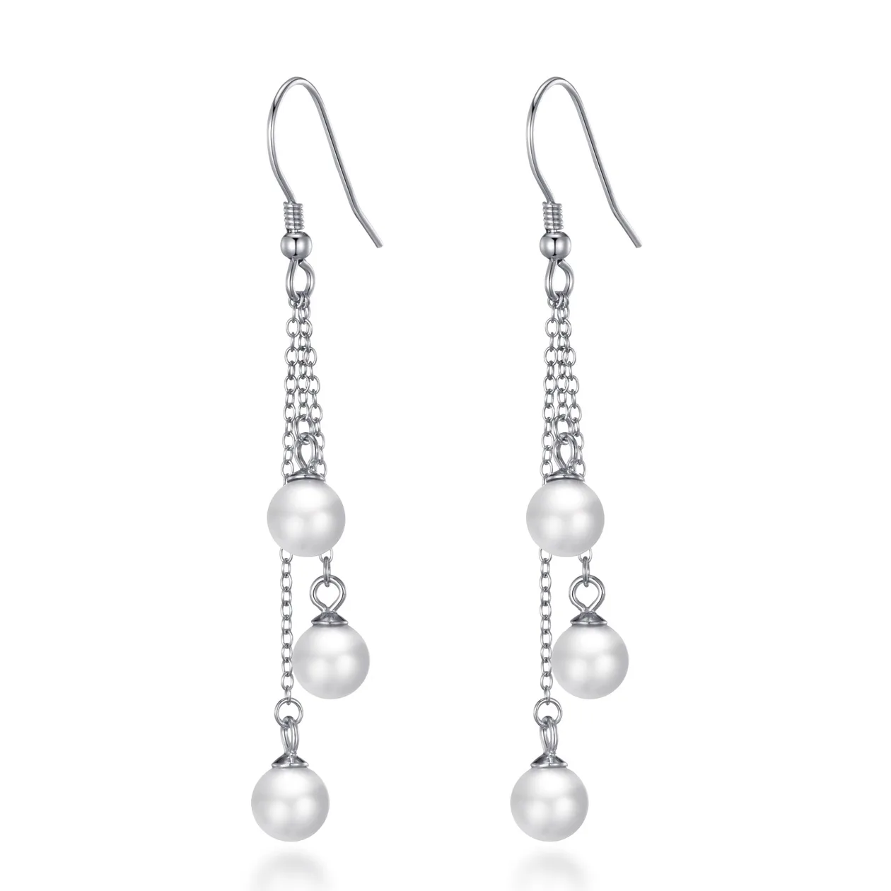 Sterling Silver Triple White Pearl Drop Earrings: the shop's own photo