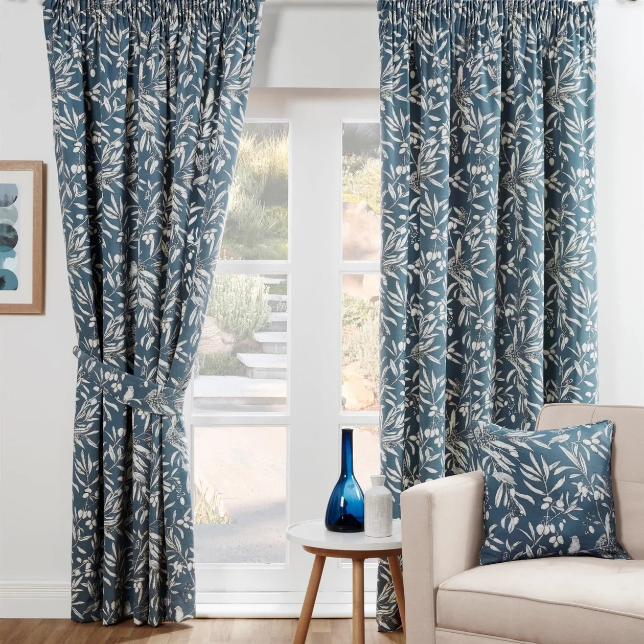 Aviary Pencil Pleat Curtains - Bluebell - 46X90": the shop's own photo