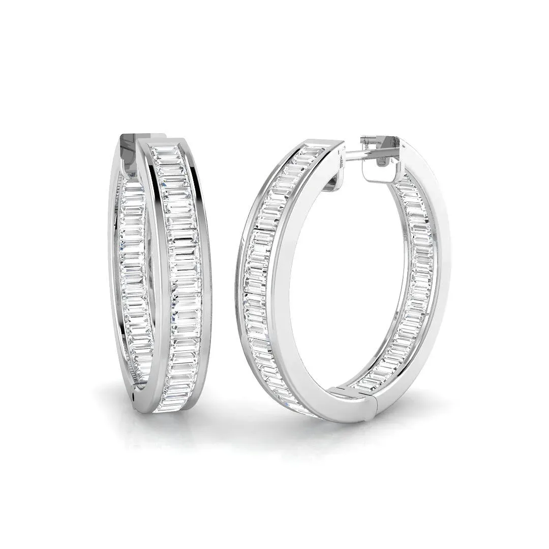 1.30 Carat Natural & Lab-Grown Baguette Diamond Hoop Earring in Gold - Certified Diamond - Lab Grown Diamond / 18k Yellow Gold / 1.3: the shop's own photo