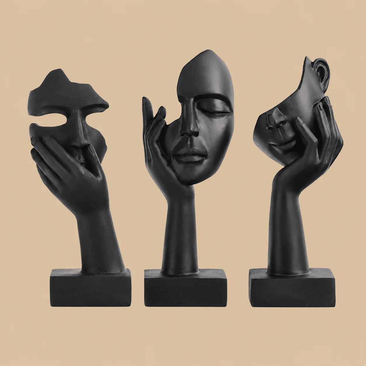 Black Abstract Face Statues, Set of 3: the shop's own photo