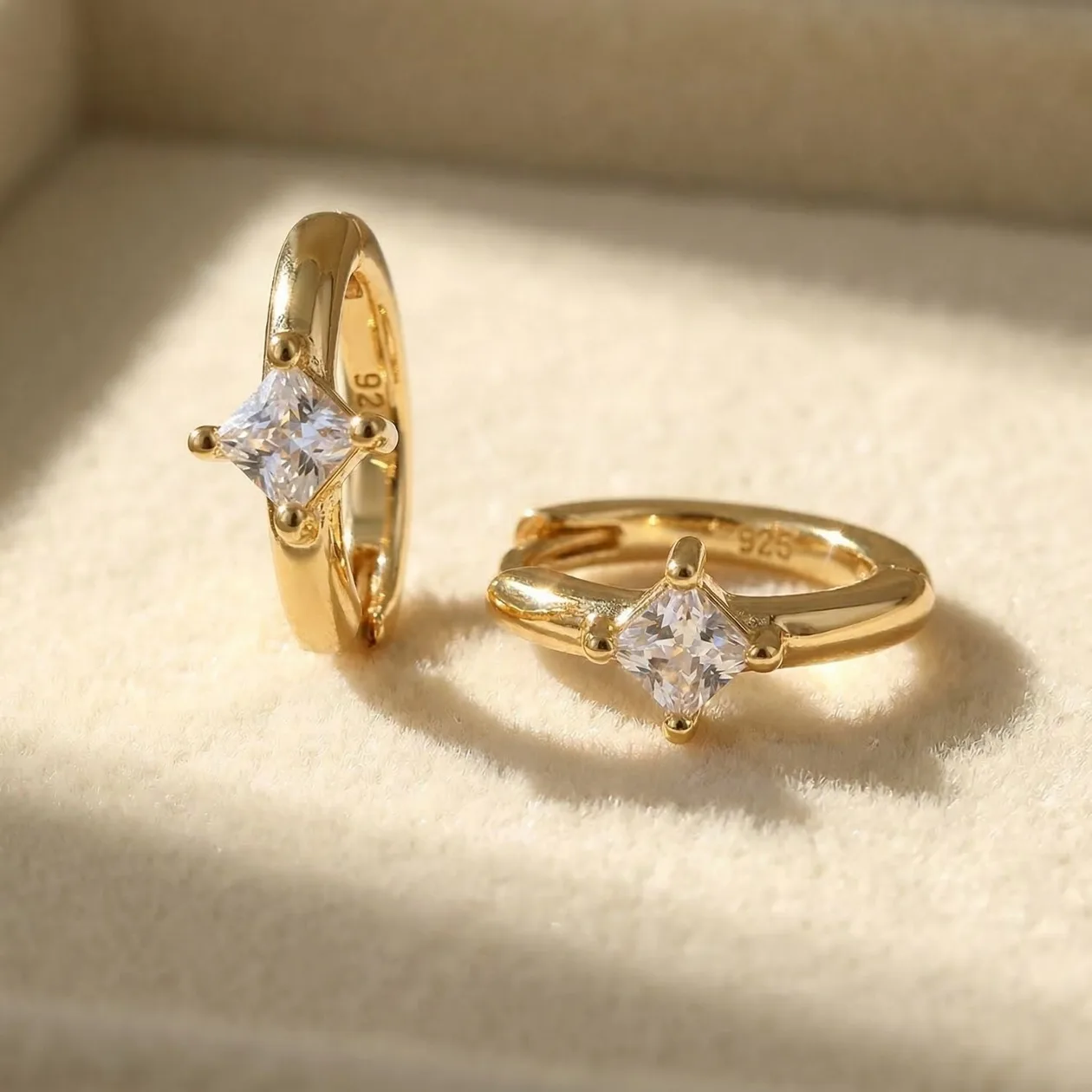 Small Diamond Huggie Minimalist Gold Plated Hoop Earrings: the shop's own photo