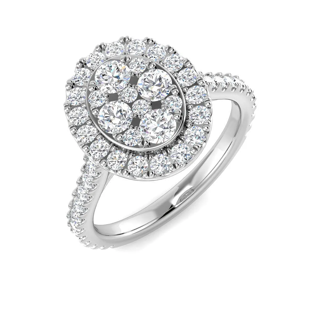 Natural Round Cut Diamond Halo Cluster Engagement Ring - Lab Grown Diamond / 0.50 Carat / 18k Yellow Gold: the shop's own photo