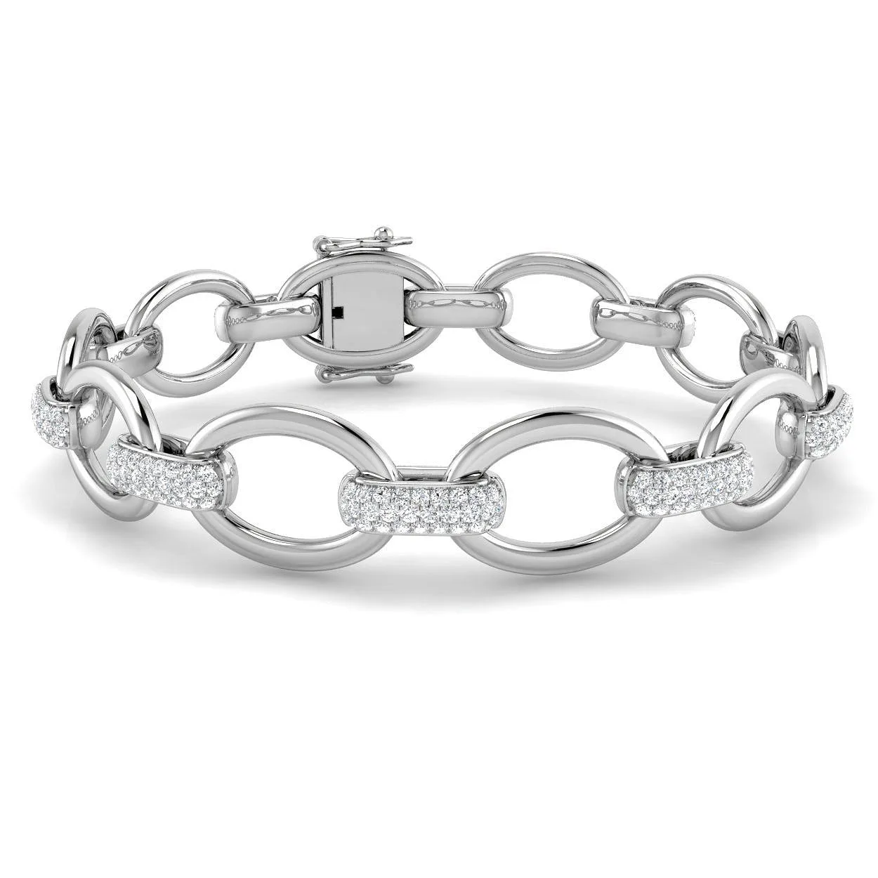 9K White Gold Lab Grown Diamond Oval Link Bracelet with Pave Links & Box Clasp - 18k Yellow Gold / 1.40 Carat / Natural Diamond: the shop's own photo