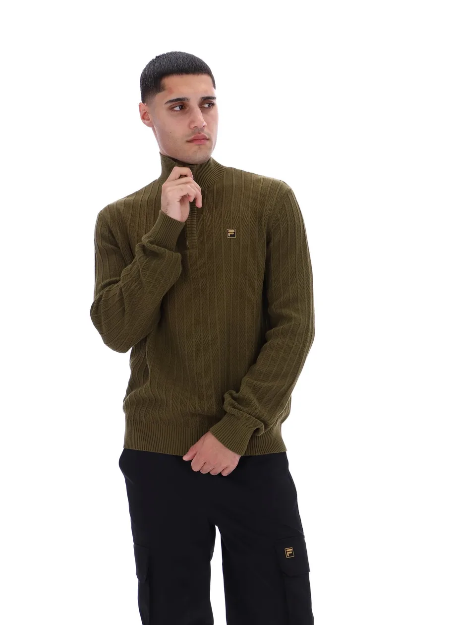Dark Olive Stevie 1/4 Zip Funnel Neck Textured Knit - L: the shop's own photo