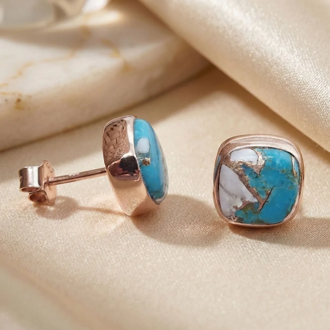 Rose Gold Vermeil Plated Opal And Turquoise Gemstone Stud Earrings: the shop's own photo