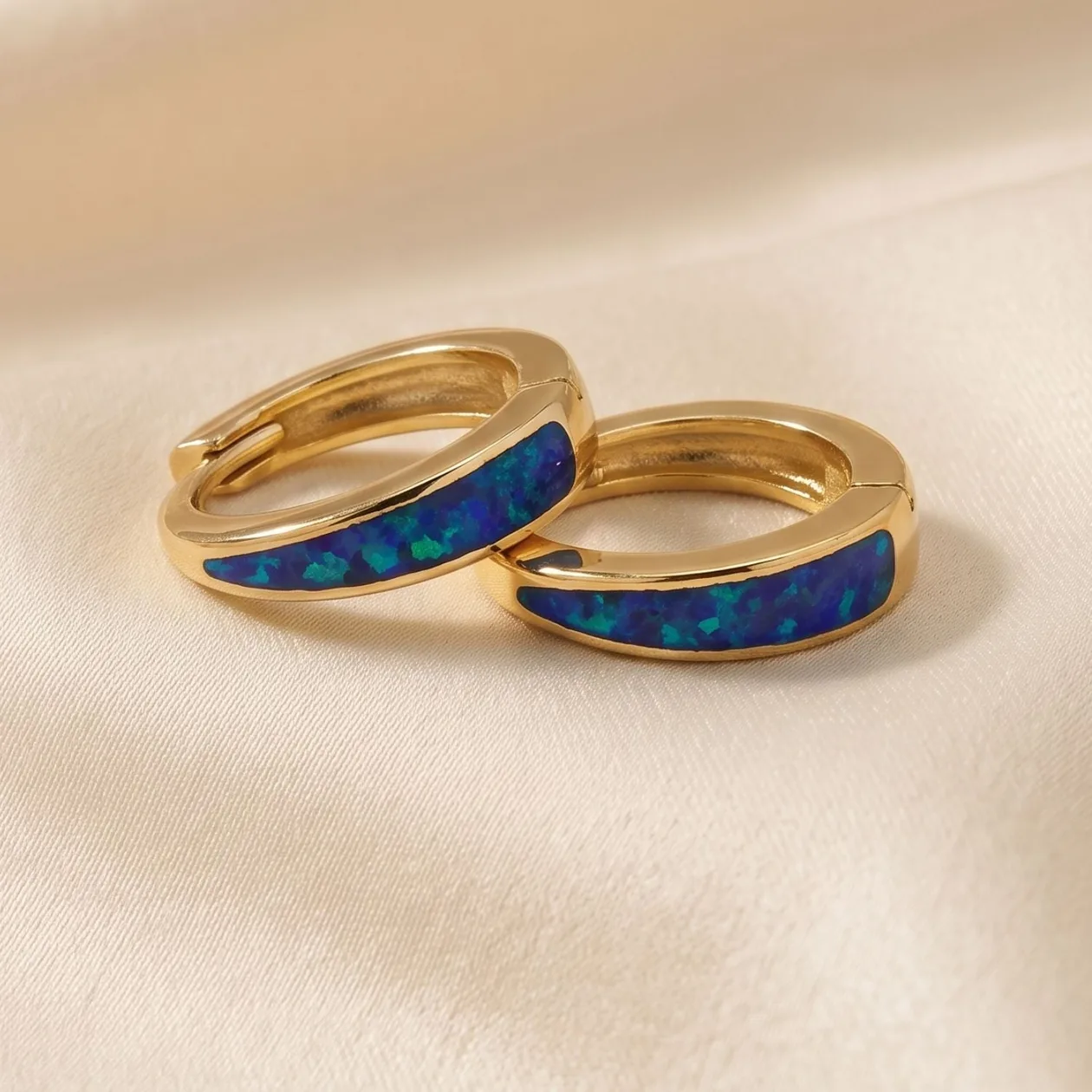 18ct Gold Plated Deep Blue Opal Tapered Huggie Hoop Earrings: the shop's own photo