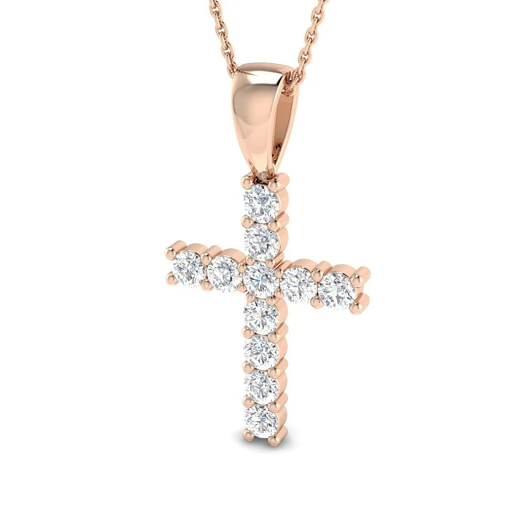 Diamond Cross Pendant | Timeless Christian Jewelry | UK Hallmarked - 18k Rose Gold / 1.00 Carat / Natural Diamond(F/SI): the shop's own photo