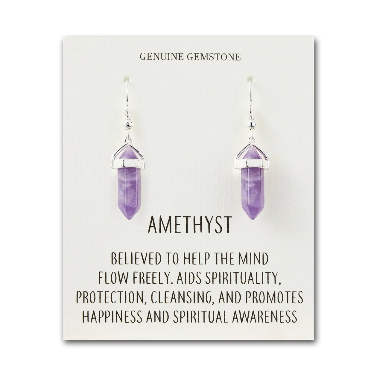 Amethyst Gemstone Drop Earrings with Quote Card: the shop's own photo