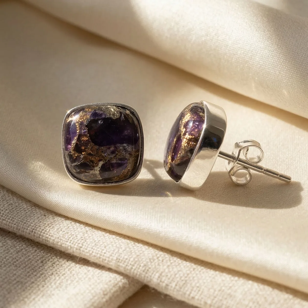 Amethyst February Birthstone Sterling Silver Stud Earrings: the shop's own photo