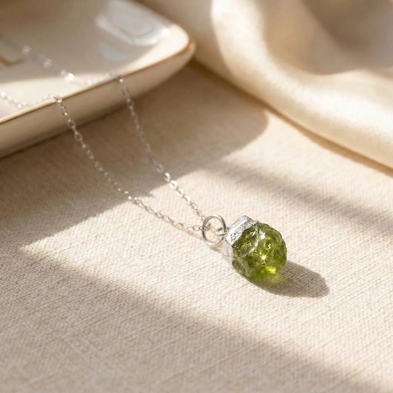 Raw Peridot Sterling Silver August Birthstone Necklace: the shop's own photo