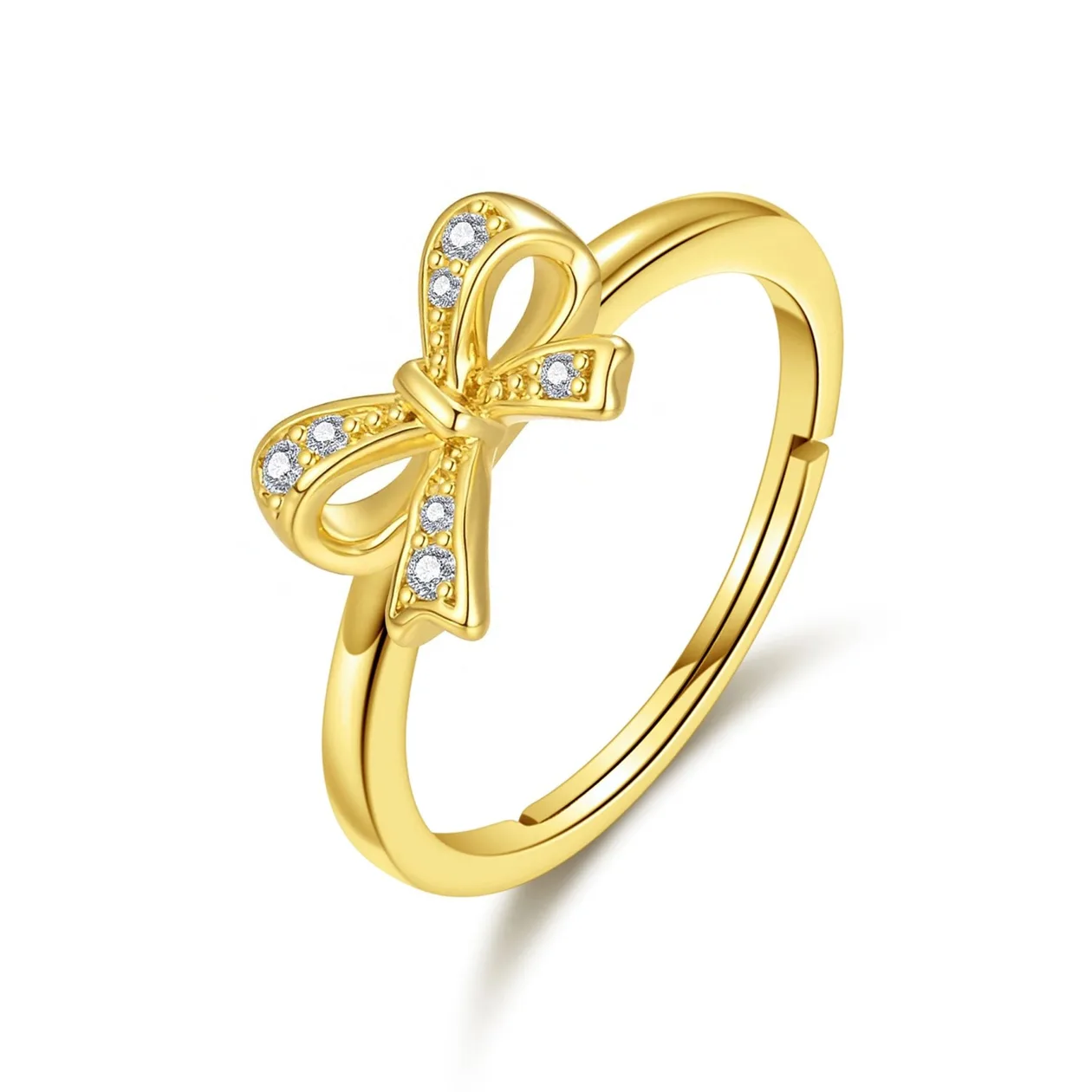 18k Gold Plated Bow Adjustable Ring Created with Zircondia® Crystals: the shop's own photo