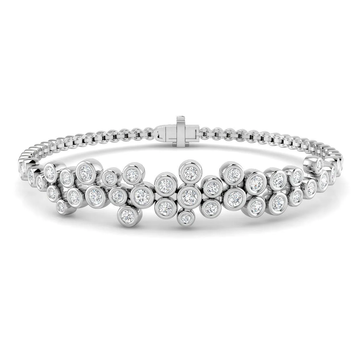 9K Yellow Gold Round Cut Lab Grown Diamond Cluster Bubble Bracelet for Women - 18k White Gold / 1.50 Carat / Natural Diamond: the shop's own photo