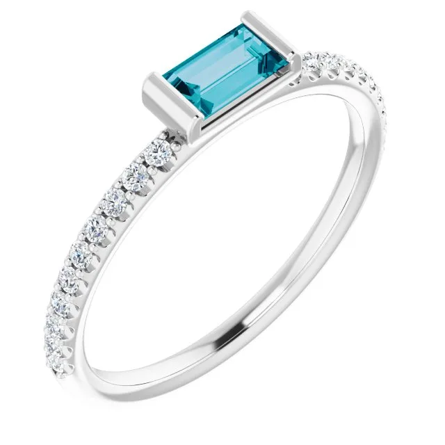 Straight Baguette London Blue Topaz & Diamond Stackable Ring - 18k Yellow Gold / 1.40 Carat / Lab-Grown-AAA: the shop's own photo