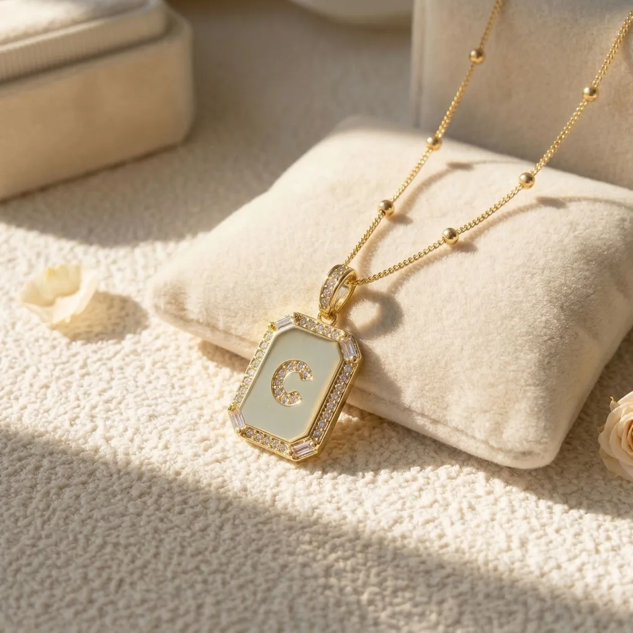Gold Plated Personalised Initial CZ Letter Necklace - T: the shop's own photo