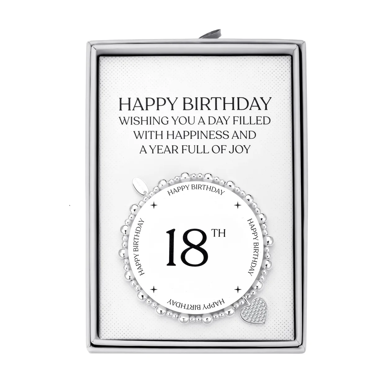 18th Birthday Heart Charm Stretch Bracelet with Quote Gift Box: the shop's own photo