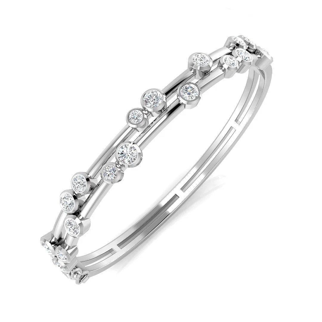 9K Yellow Gold Round Cut Lab Grown Diamond Bezel Set Bubble Hinged Bangle with Box Clasp - 18k White Gold / 2.85 Carat / Natural Diamond: the shop's own photo
