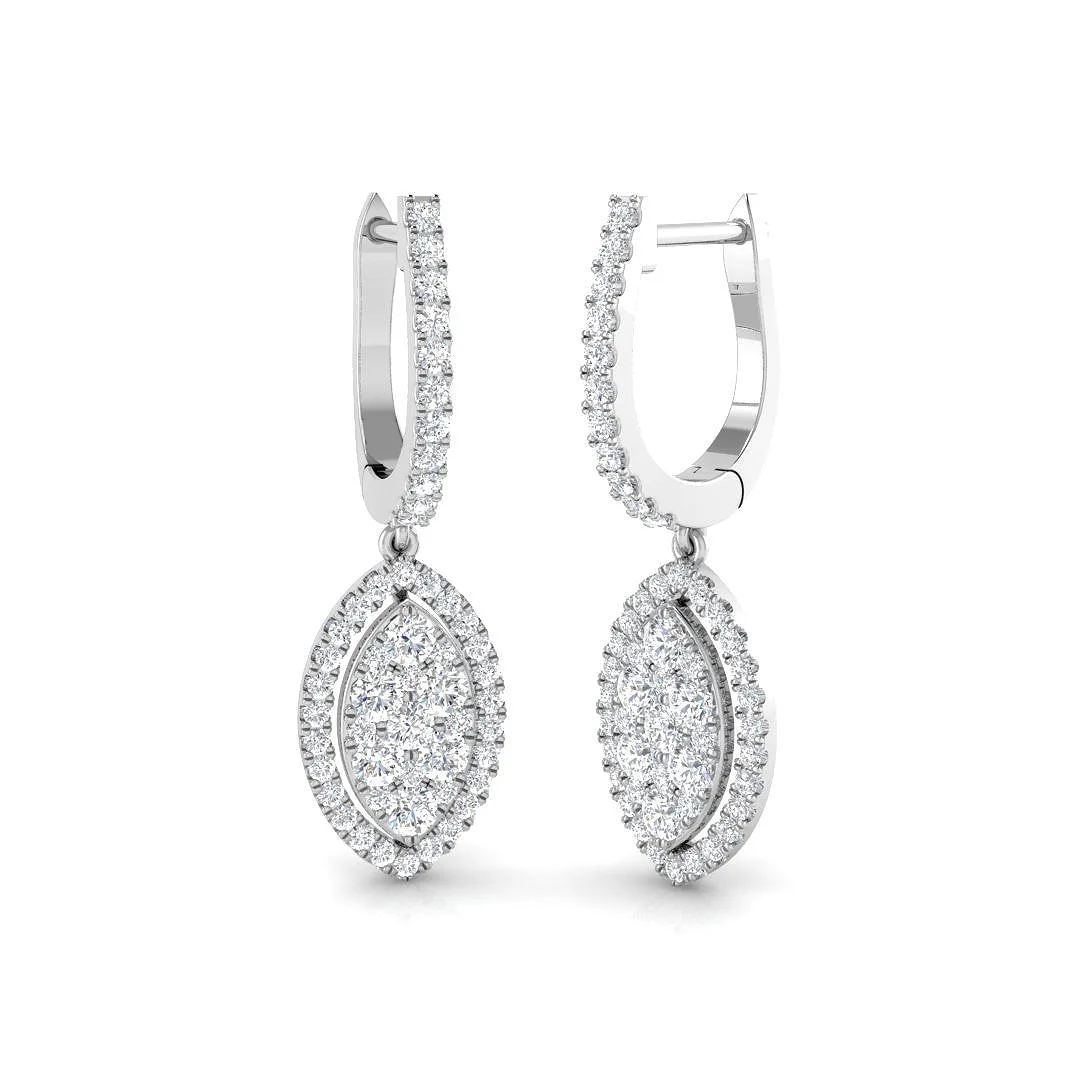 "Lupgy Gold Drop & Trilogy Diamond Earrings - 1ct Luxury Jewelry" - 1 Carat / Lab Grown Diamond(D-VVS) / 9k White Gold: the shop's own photo
