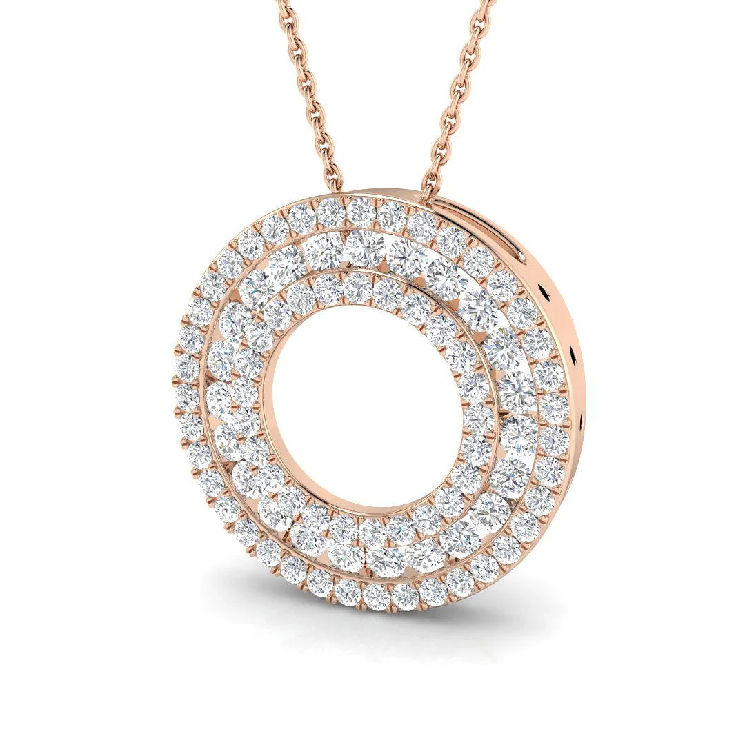 Multi-Layered Diamond Circle Pendant | Lab & Natural Diamond Necklace - 18k Rose Gold / Natural Diamond(F/SI) / 2.00 Carat: the shop's own photo