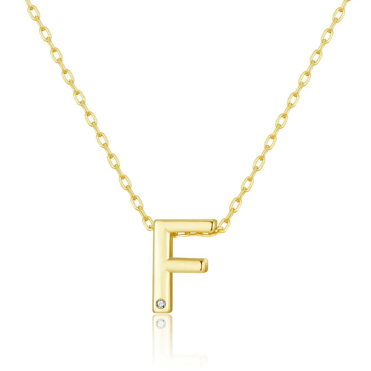 Customisable 18k Gold Plated Initial Necklace (A-Z) with Option of Birthstone Charm - F: the shop's own photo