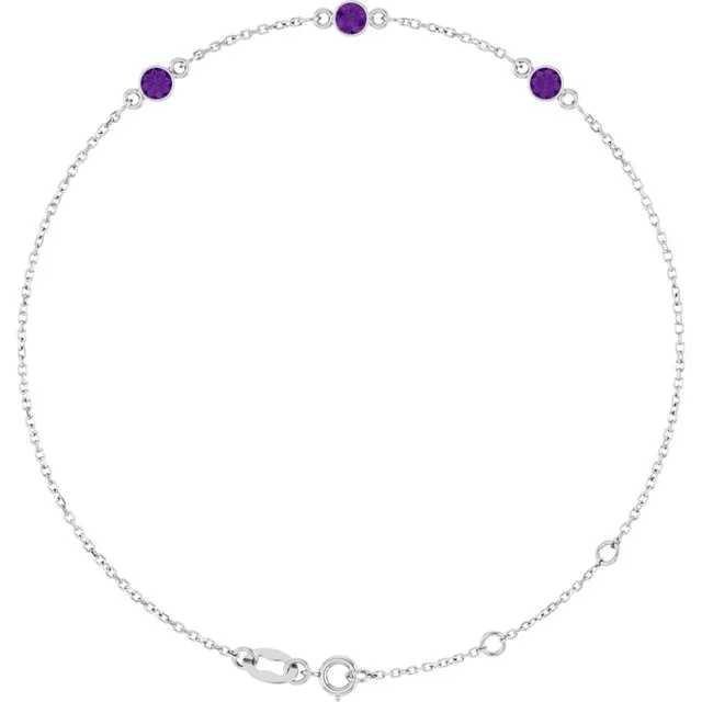 3-Stone Natural Amethyst & Round Bezel-Set Link Bracelet In Set - 18k Yellow Gold / 0.60 Carat / Lab-Grown-AAA: the shop's own photo