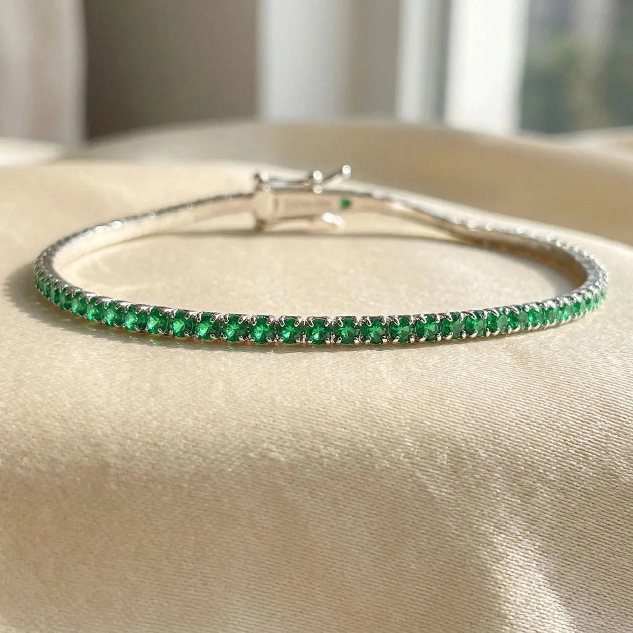 Emerald May Birthstone Sterling Silver Tennis Bracelet: the shop's own photo