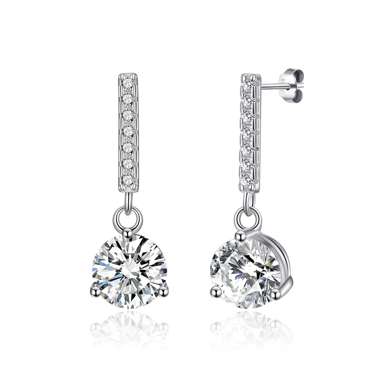 Sterling Silver Solitaire Drop Earrings Created with Zircondia® Crystals: the shop's own photo