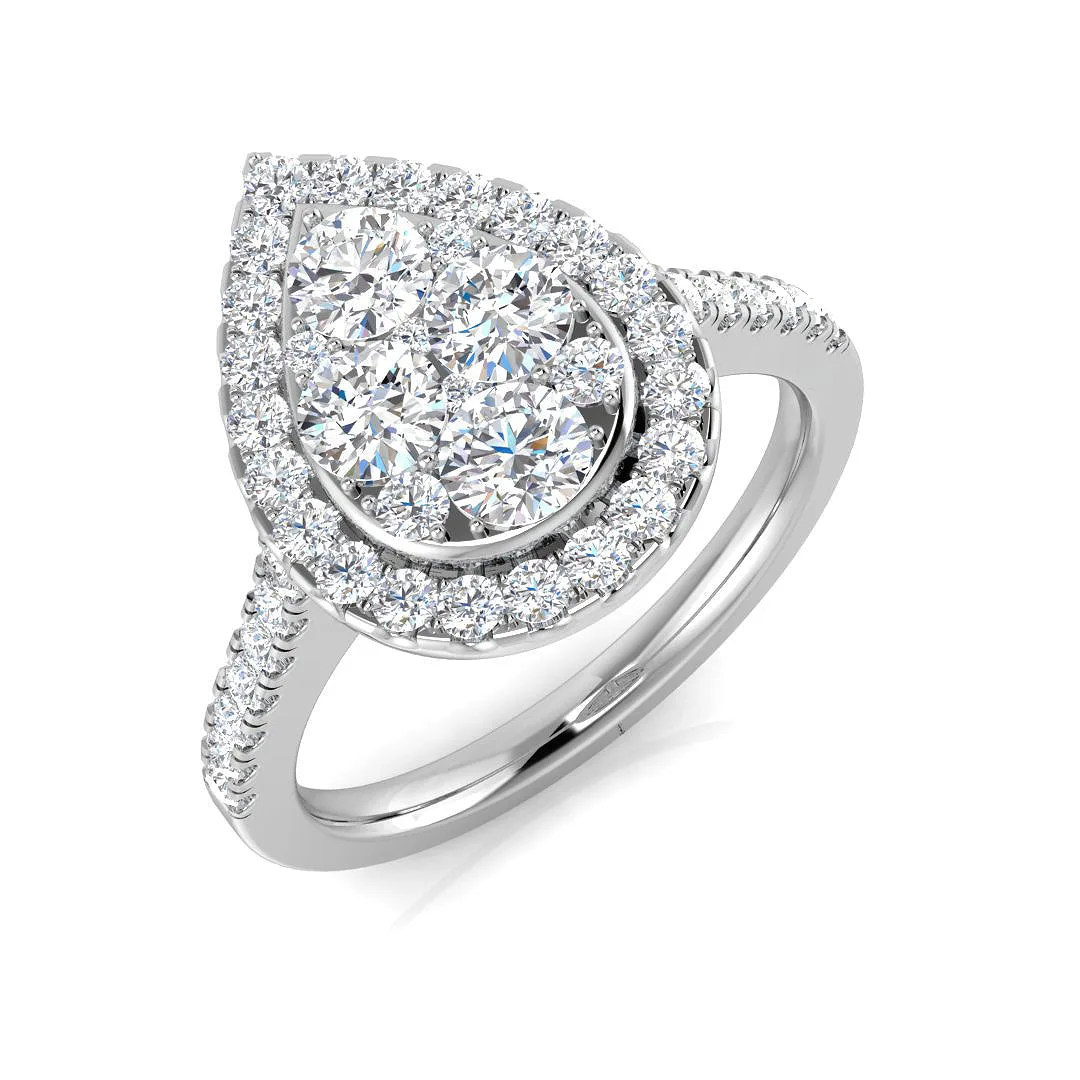 Natural Round Cut Diamond Cluster Engagement Pear Ring - 18k Yellow Gold / 0.50 Carat / Lab-Grown Diamond: the shop's own photo