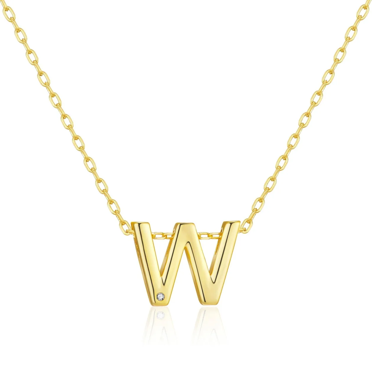 Customisable 18k Gold Plated Initial Necklace (A-Z) with Option of Birthstone Charm - W: the shop's own photo