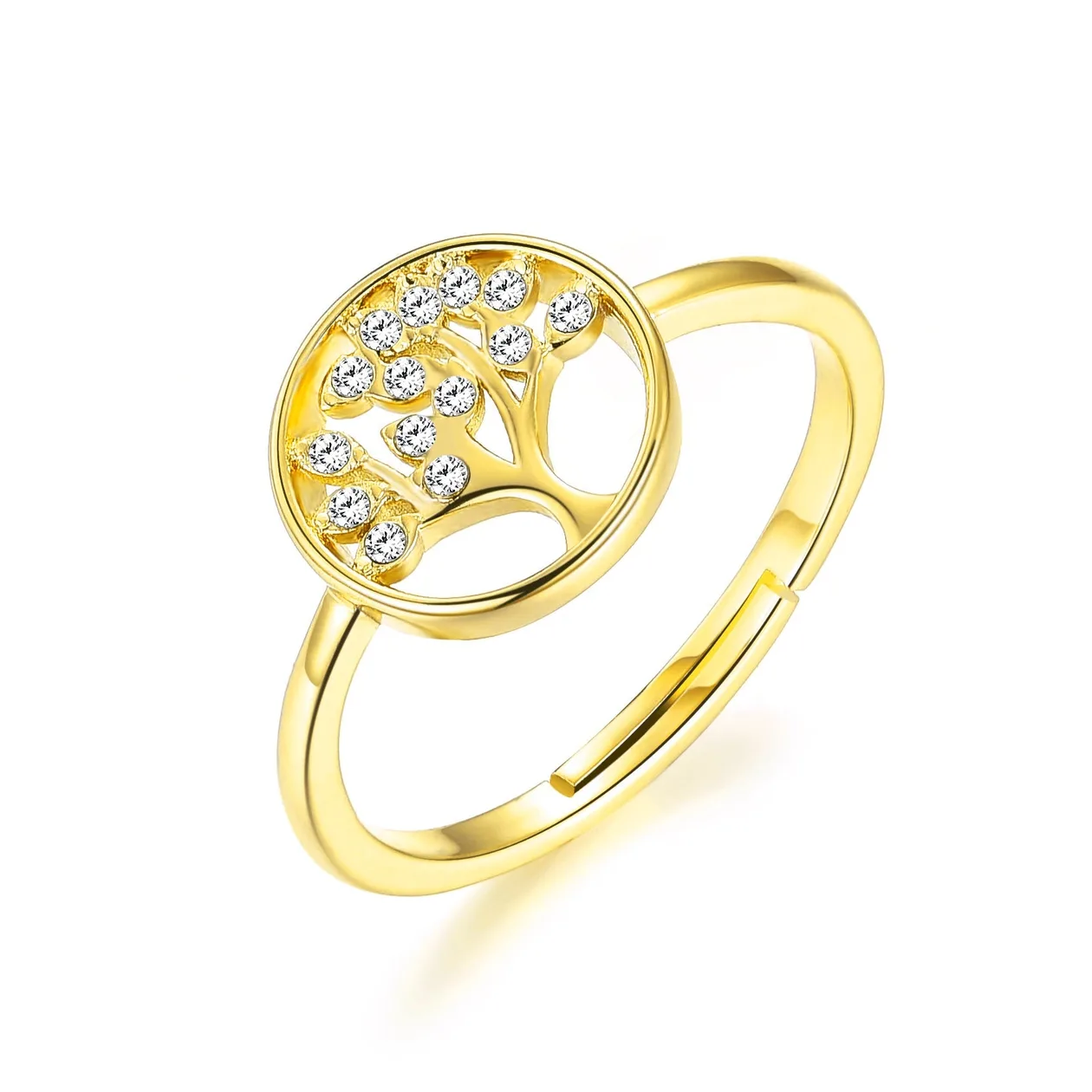 18k Gold Plated Adjustable Tree of Life Ring Created with Zircondia® Crystals: the shop's own photo