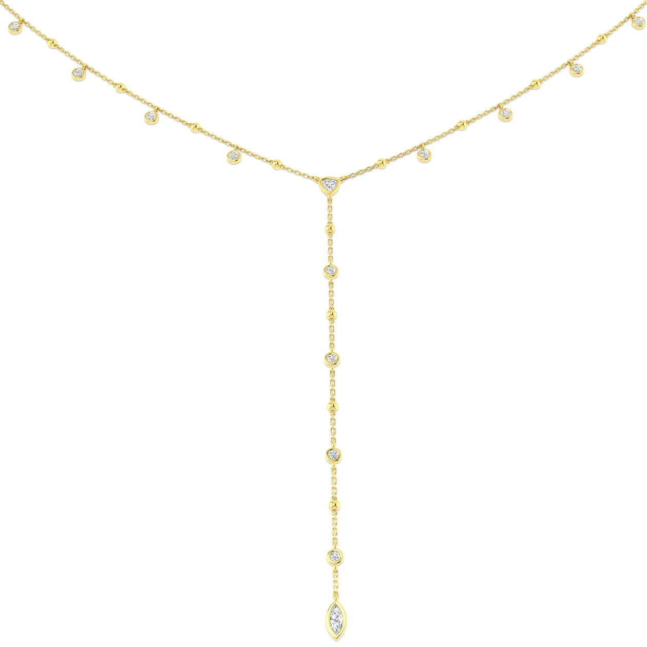 Diamond Lariat Y Necklace with Marquise Diamond Drop in Yellow Gold - 18k Yellow Gold / 0.75 Carat / Lab Grown Diamond (D/VVS): the shop's own photo