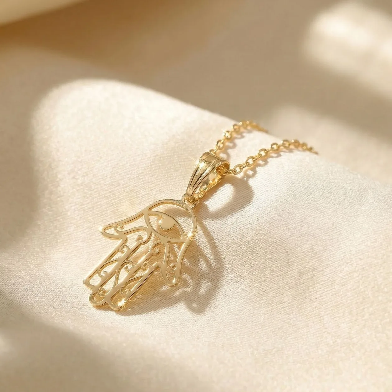 Hamsa Hand Protective Charm Gold Plated Necklace: the shop's own photo