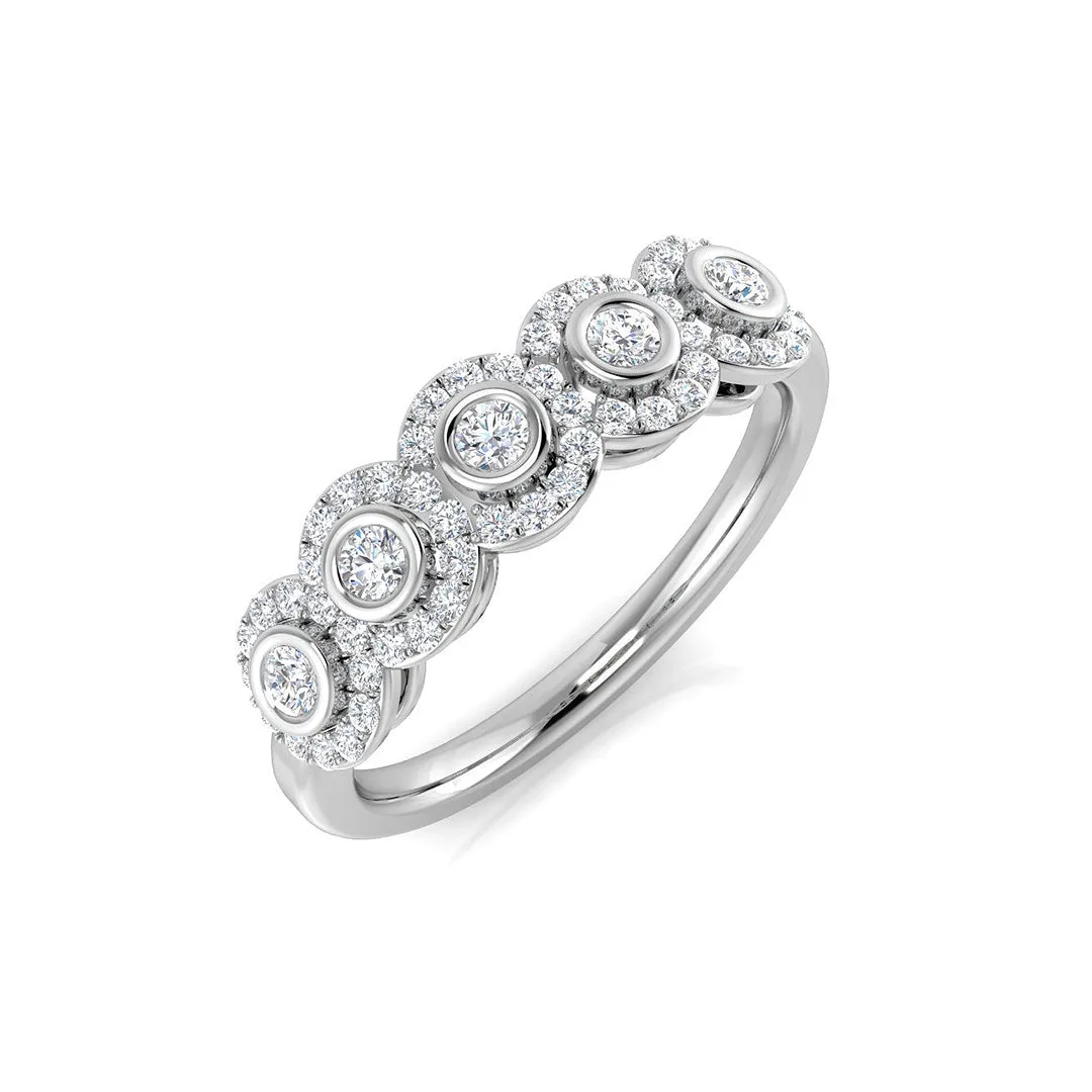 5 Stone Lab Grown Diamond Ring | D/VVS Round Cut | Bezel Set Pave Halo - 0.50 Carat / 18k Yellow Gold: the shop's own photo